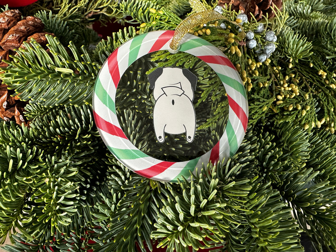Pug Butt Glass Christmas Ornament Pug Life