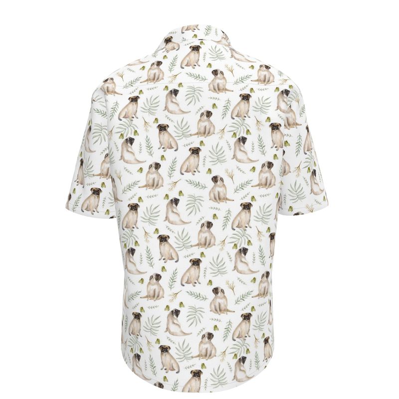 White Watercolor Pug Aloha Shirt Pug Life