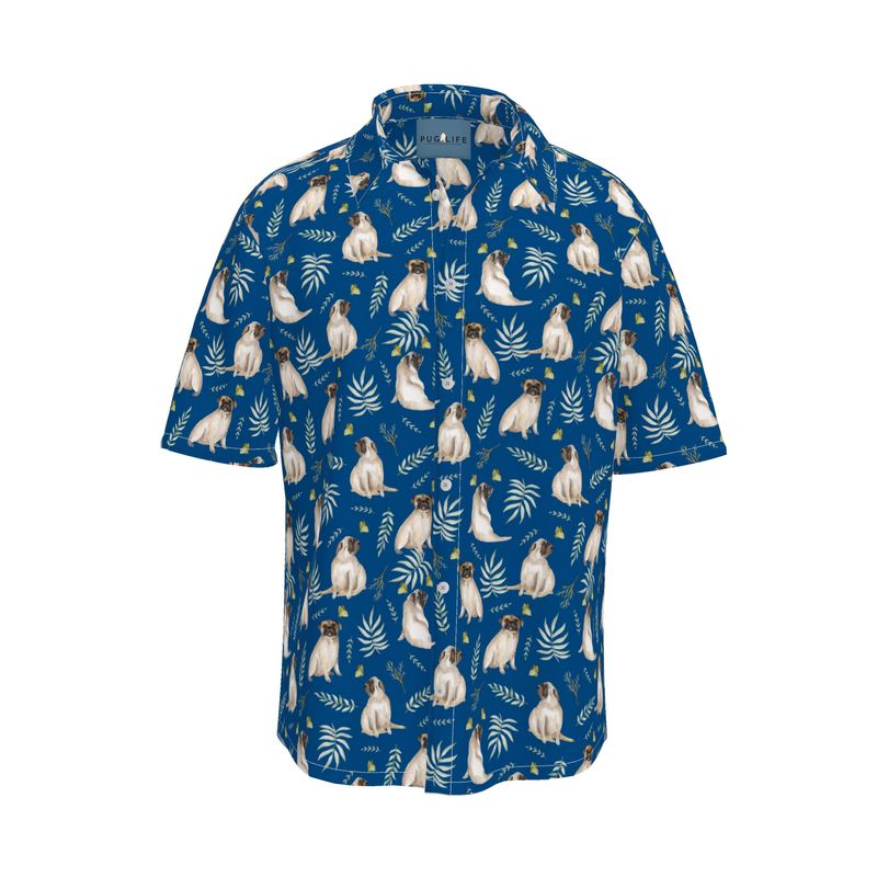 Blue Watercolor Pug Aloha Camp Shirt Pug Life