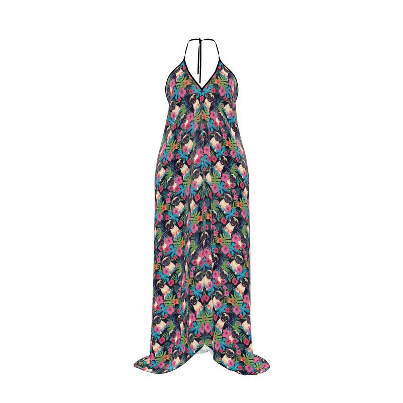 Neon Tropical Halterneck Backless Dress S / 100% Real Silk Satin 85gsm / With a Train Neon Tropical Halterneck Backless Dress S / 100% Real Silk Satin 85gsm / With a Train