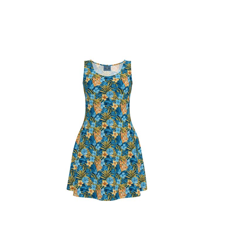tropical print skater dress The Arlowe Tropical Orange Cat Skater Dress M (6-8) / Soft Fashion recycled Polyester Jersey 200gsm