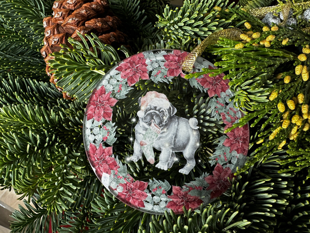 Christmas Black Pug Glass Ornament Pug Life