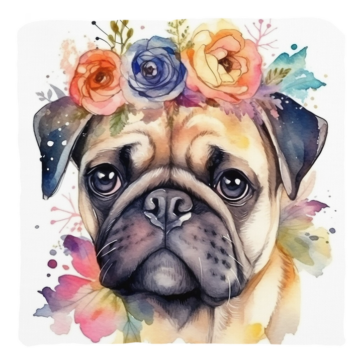 Rose Watercolor Pug Throw Pillows Pug Life
