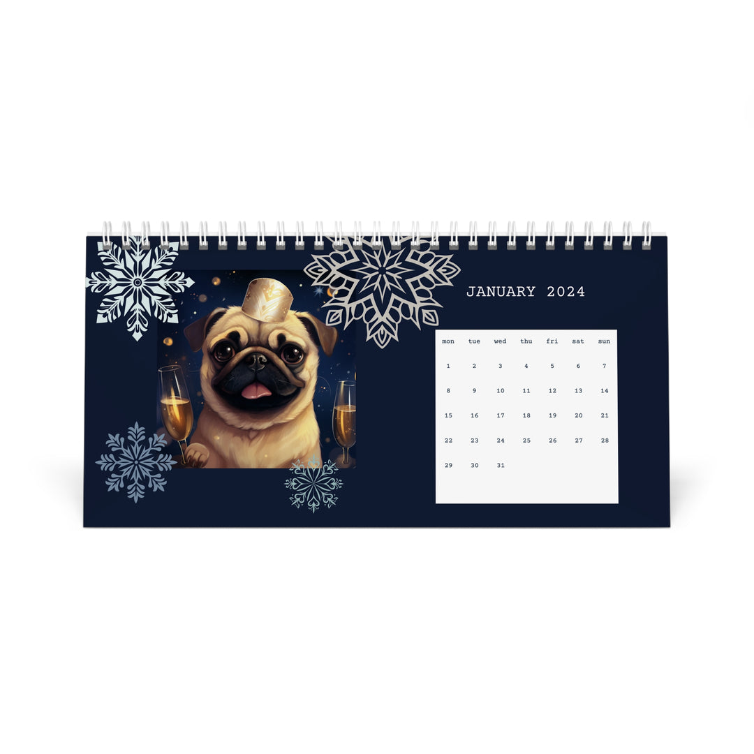 Pugs Celebrate 2024 Desk Calendar