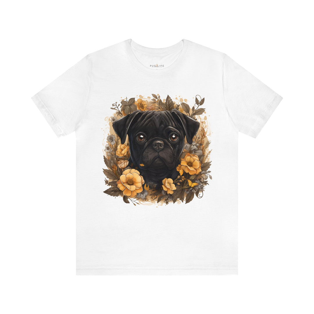 Charming Black Pug amongst fall flowers Tee Shirt