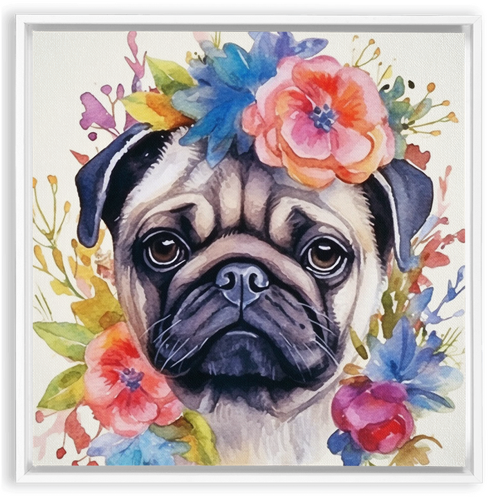Watercolor Pug Framed Canvas Wrap Pug Life