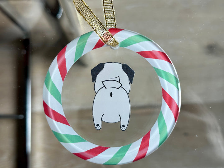 Pug Butt Glass Christmas Ornament Pug Life