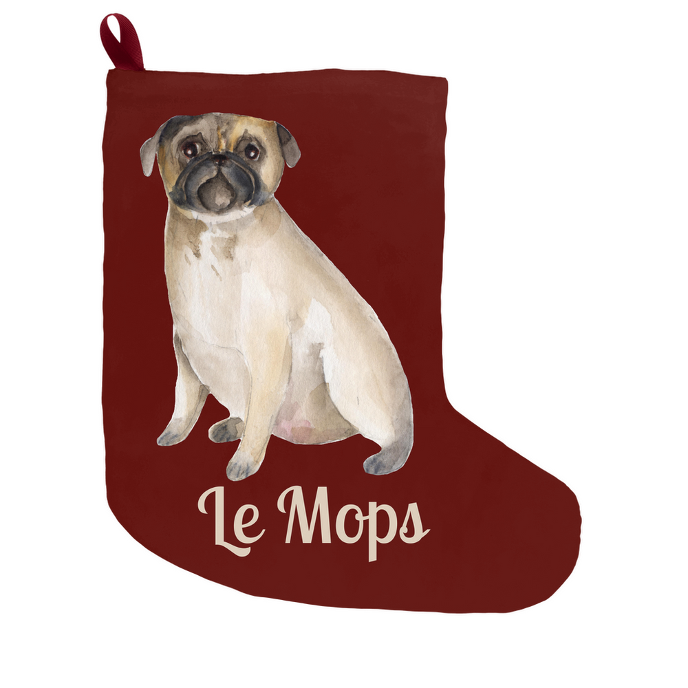Vintage Watercolor Pug Christmas Stocking Can be Personalized Pug Life