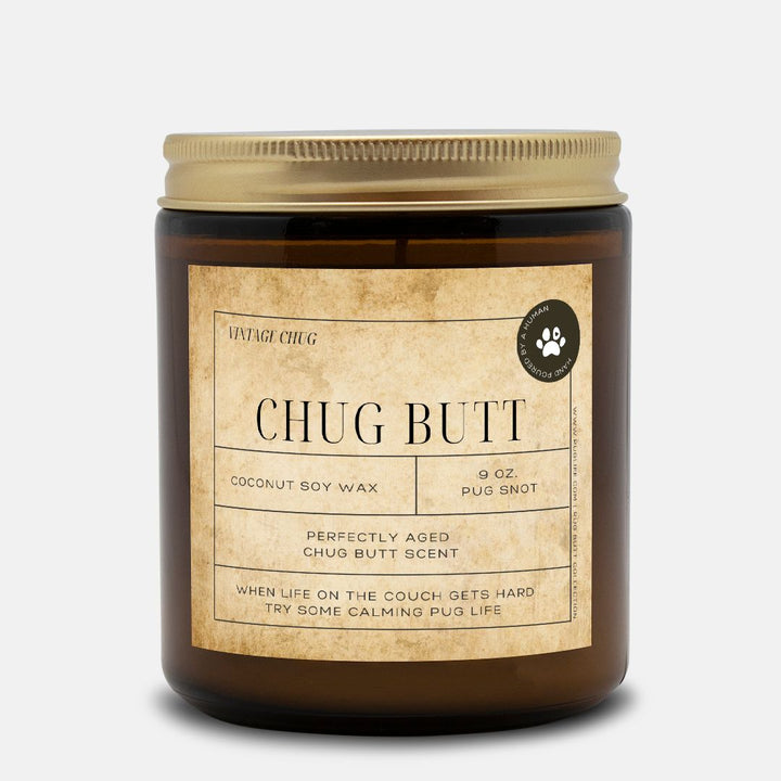 Chug Vintage from the Pug Butt Scented Candle Collection