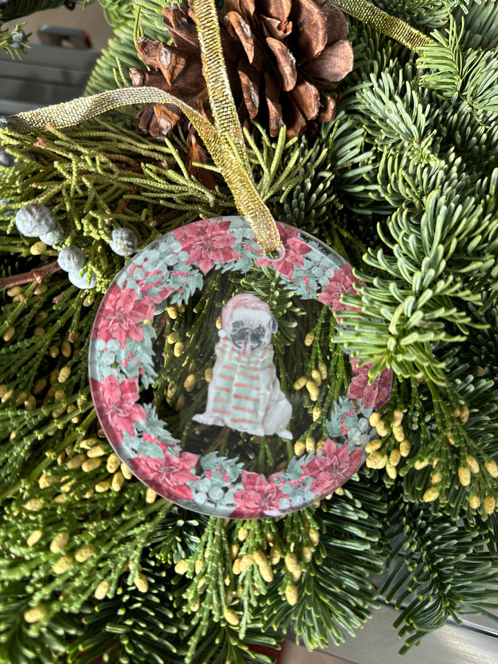 Christmas Fawn Pug Glass Ornament Pug Life