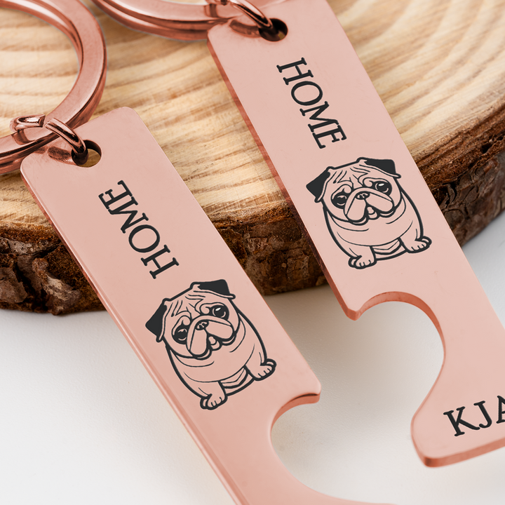 Pug Heart Personalized Engraved Keychain