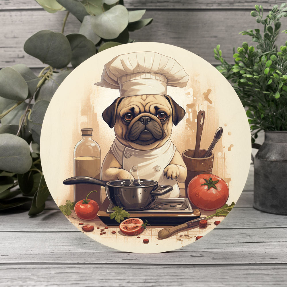 Chef Pug in the Kitchen Wooden Sign Pug Life