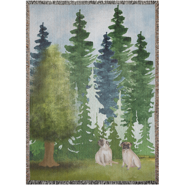 Fawn Pug Forest Woven Blanket