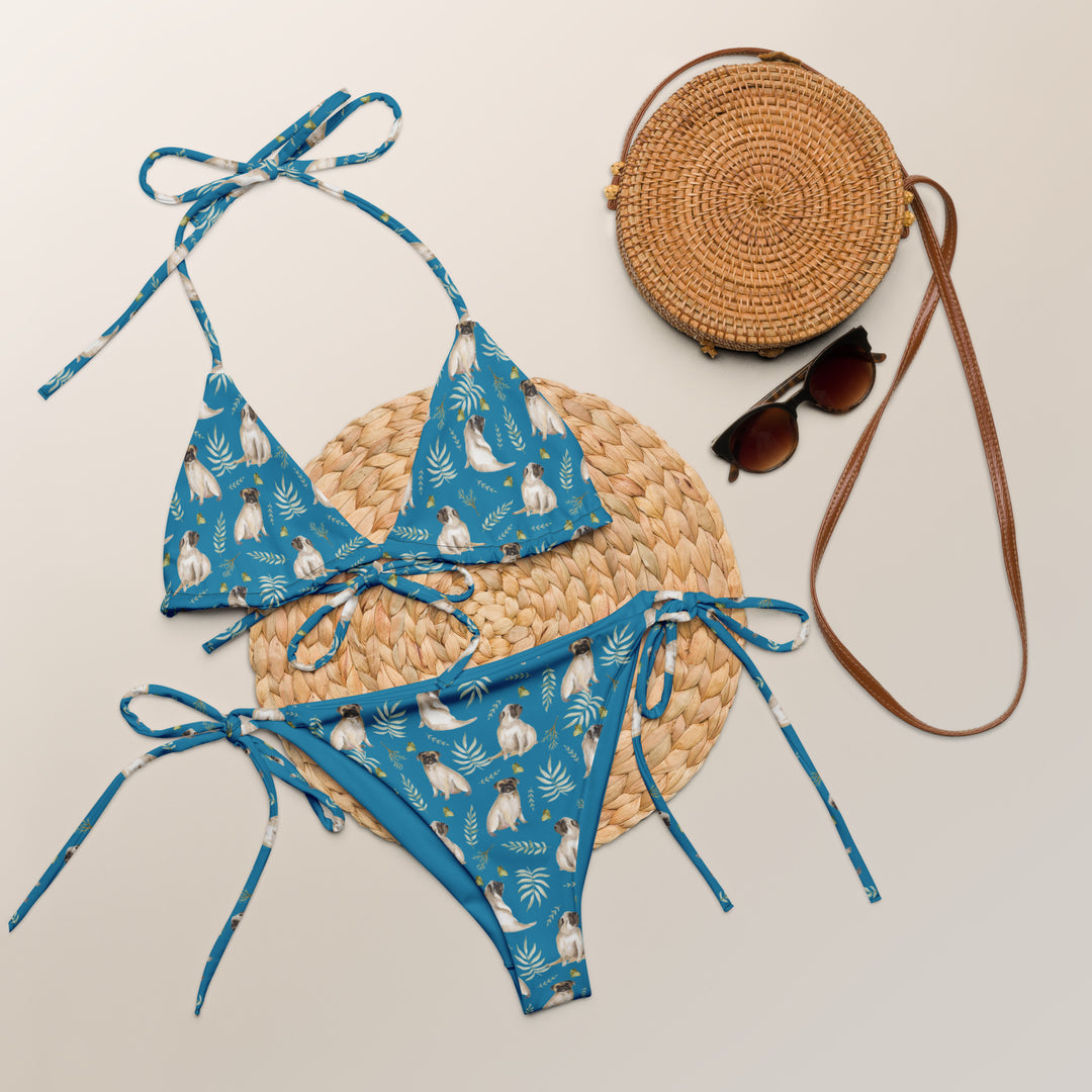 Watercolor Pug string bikini in Eco-Friendly Recycled Fabric Pug Life