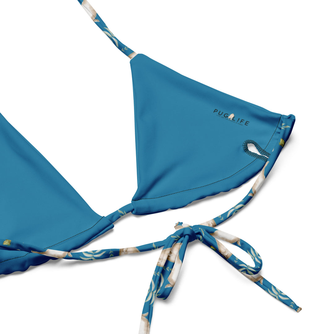 Watercolor Pug string bikini top in Eco-Friendly Recycled Fabric Pug Life