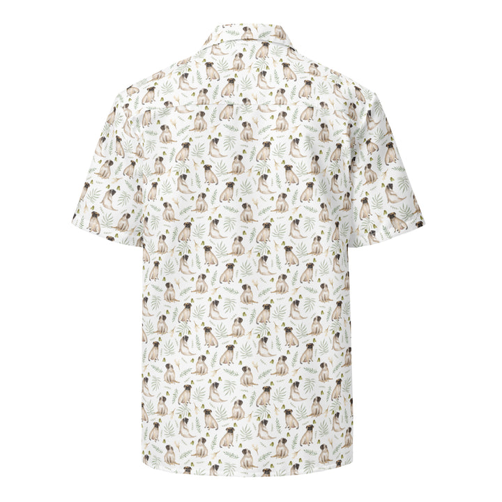 NEW! White Watercolor Pug Aloha Shirt in Recycled Polyester