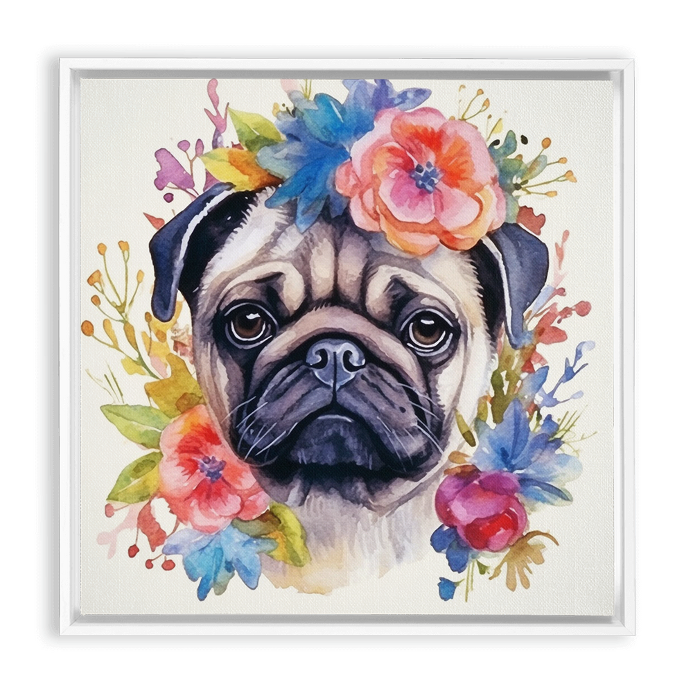 Watercolor Pug Framed Canvas Wrap Pug Life