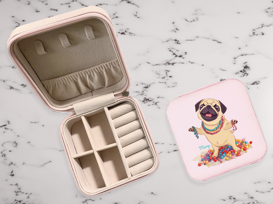 Bejeweled Pug Jewelry Travel Case, Three Colors Available
