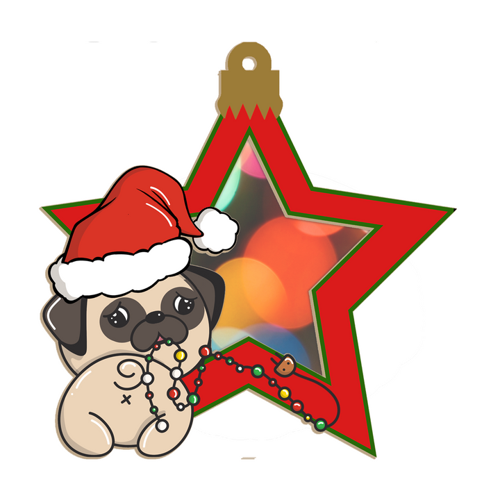 Christmas Lights Pug Suncatcher Ornament