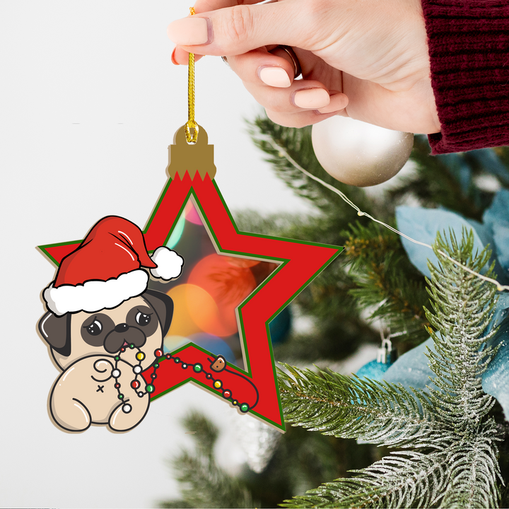 Christmas Lights Pug Suncatcher Ornament