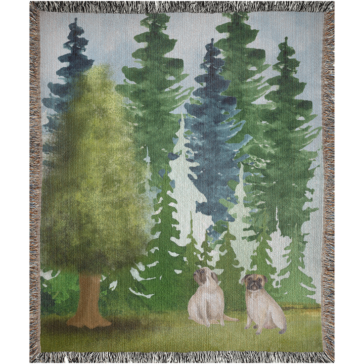 Fawn Pug Forest Woven Blanket