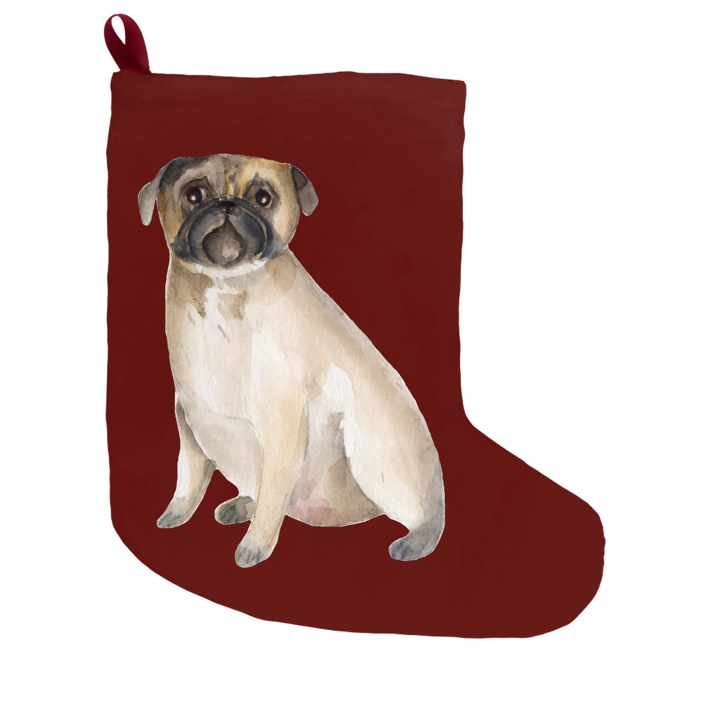 Vintage Watercolor Pug Christmas Stocking Can be Personalized Pug Life