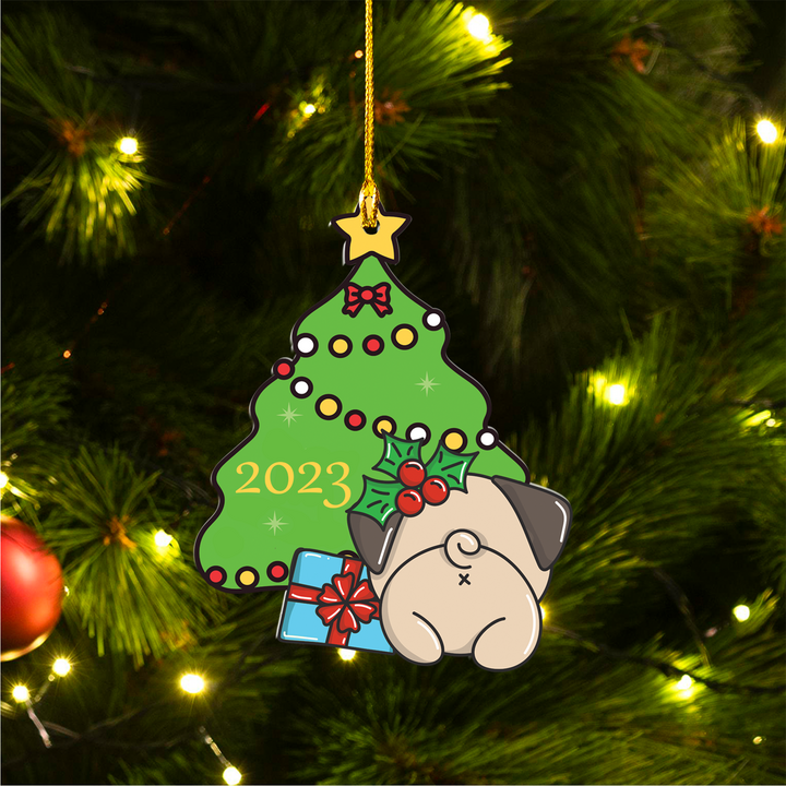 Puppy's First Christmas Custom Pug Ornament - Personalize it!