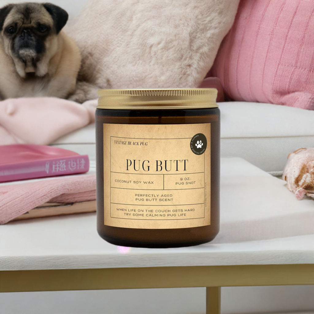 Black Pug Vintage from the Pug Butt Scented Candle Collection | Two Sizes