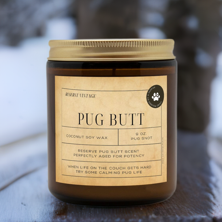 Reserve Pug Vintage from the Pug Butt Scented Candle Collection