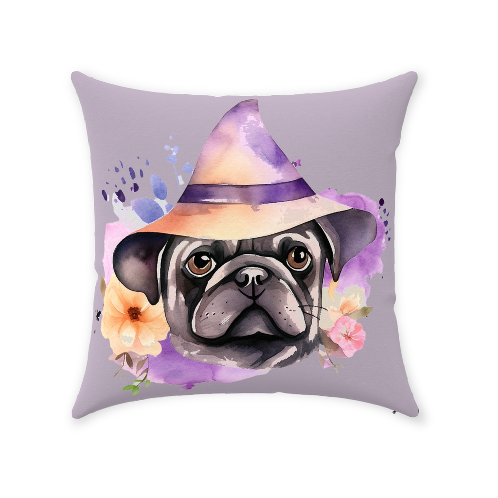 Witchy Black Pug Throw Pillow for Spooky Season Pug Life