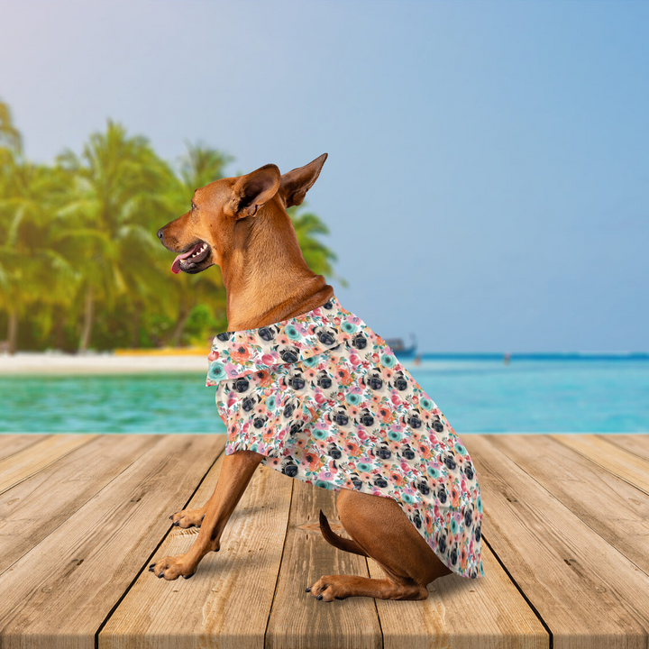 Peony Pug Head Aloha Tropical Hawaiian Shirt for Pets