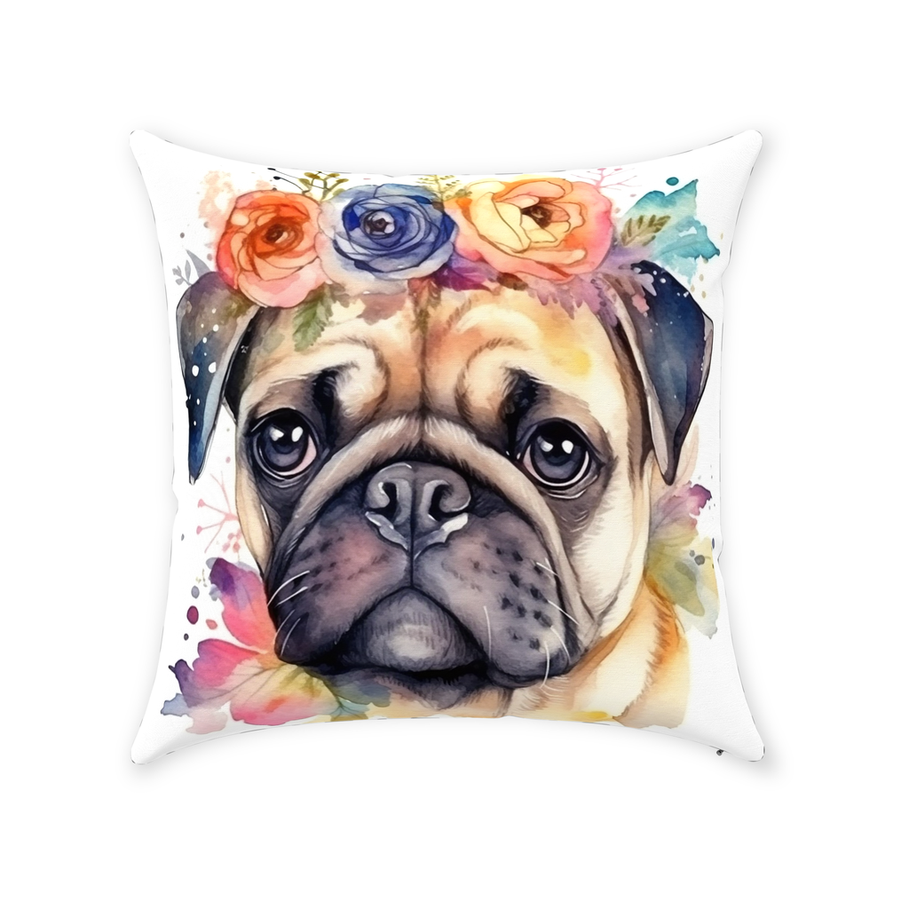 Rose Watercolor Pug Throw Pillows Pug Life