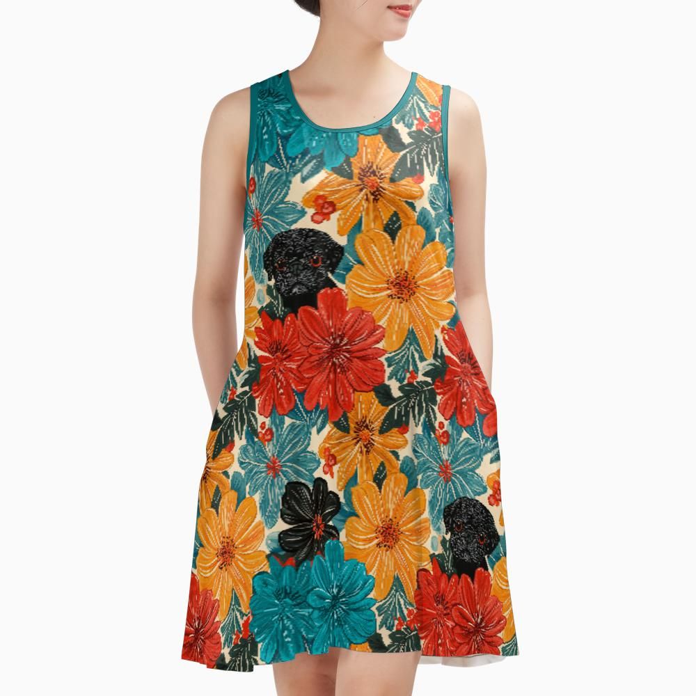 open lace back dress Aloha Black Pug Tank Dress with Pockets Xs