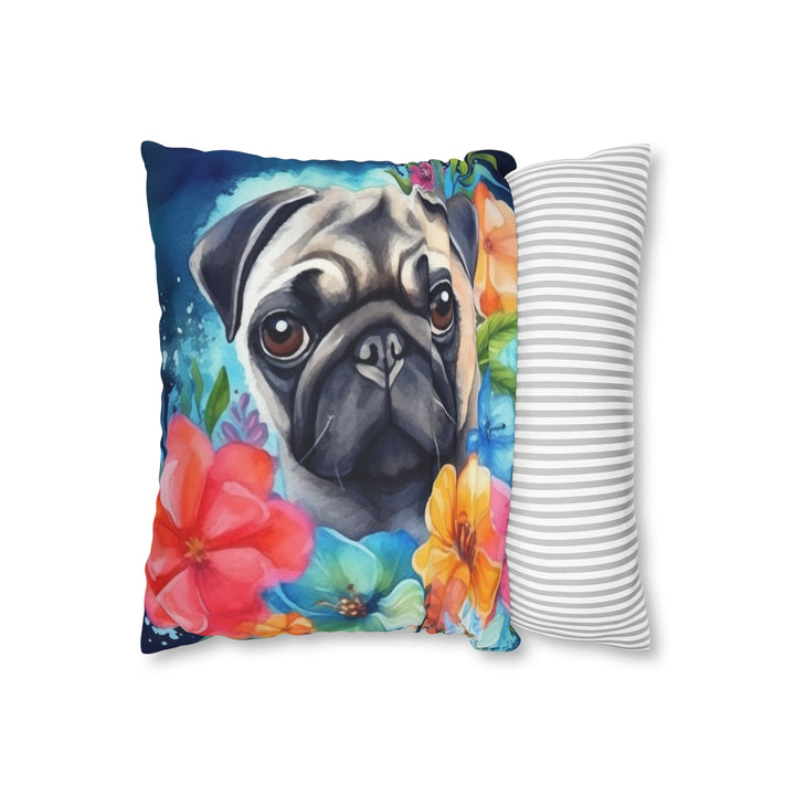 Tropical Watercolor Pug Throw Pillows (Indoor or Outdoor) Pug Life
