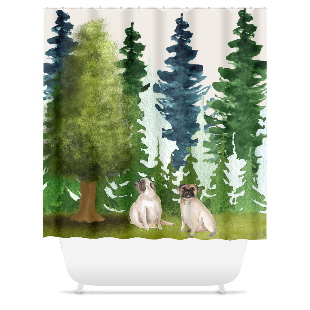 Forest Pug Shower Curtain Pug Life