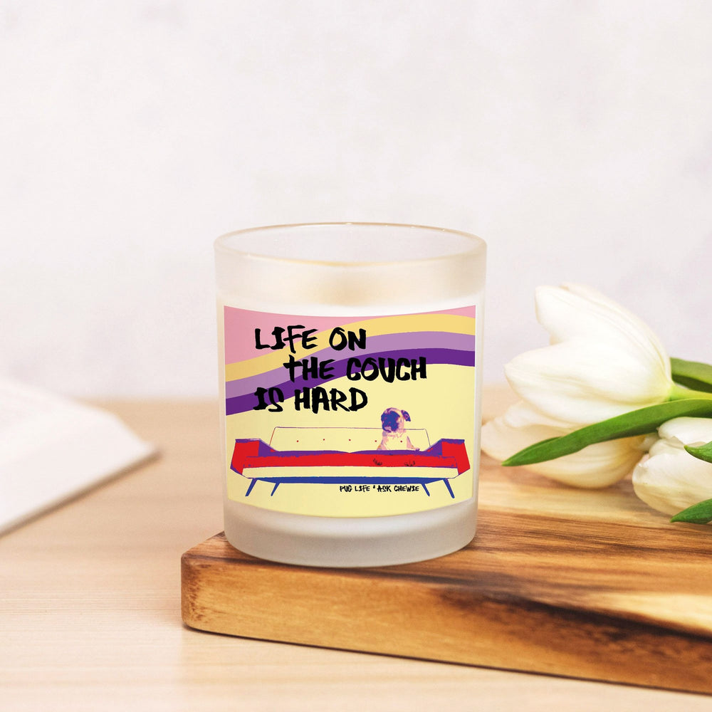 Life on the Couch Pug Life Hand Poured Candle in Frosted Glass Pug Life