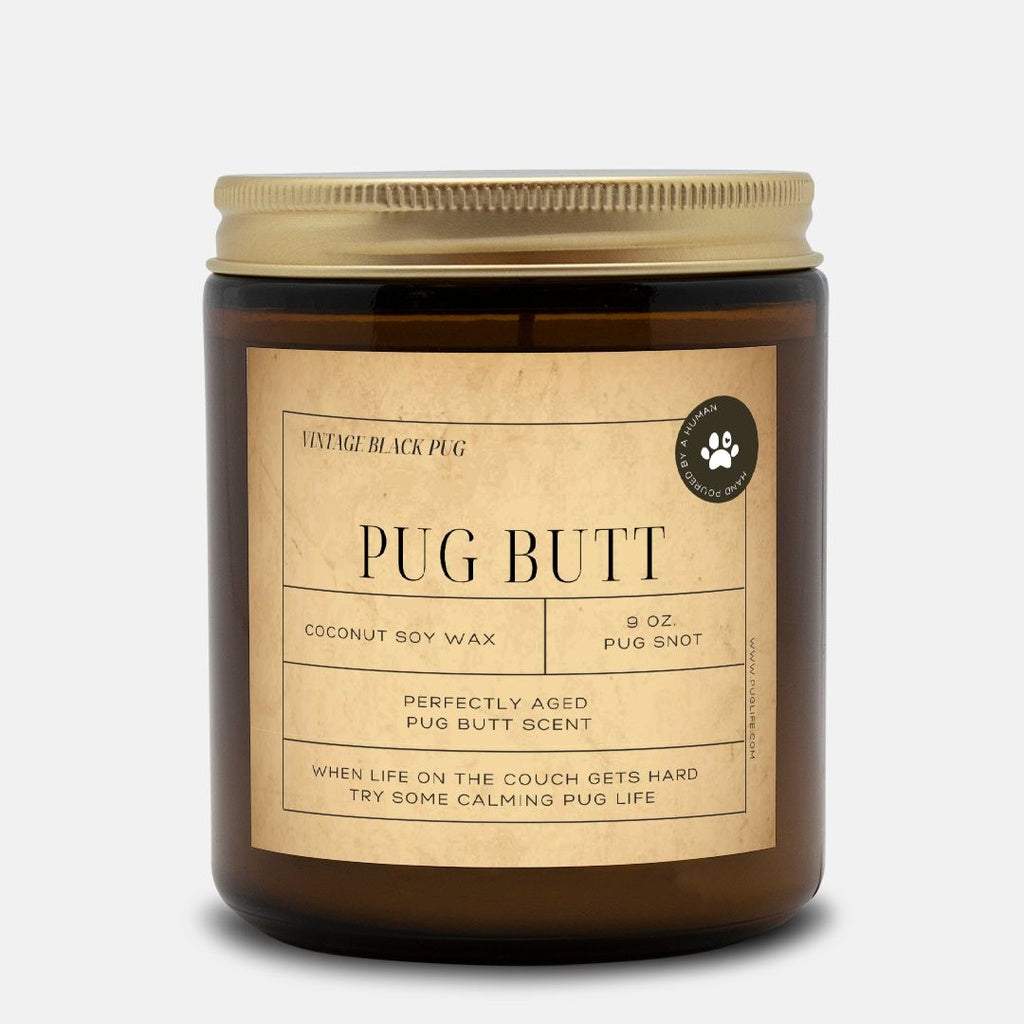 Vintage Pug Butt Scented Candle in Black Pug | Two Sizes Pug Life