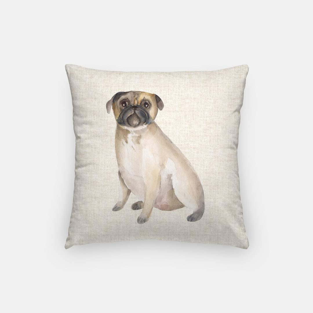 Watercolor Fawn Pug Artisan Pillow Case Pug Life