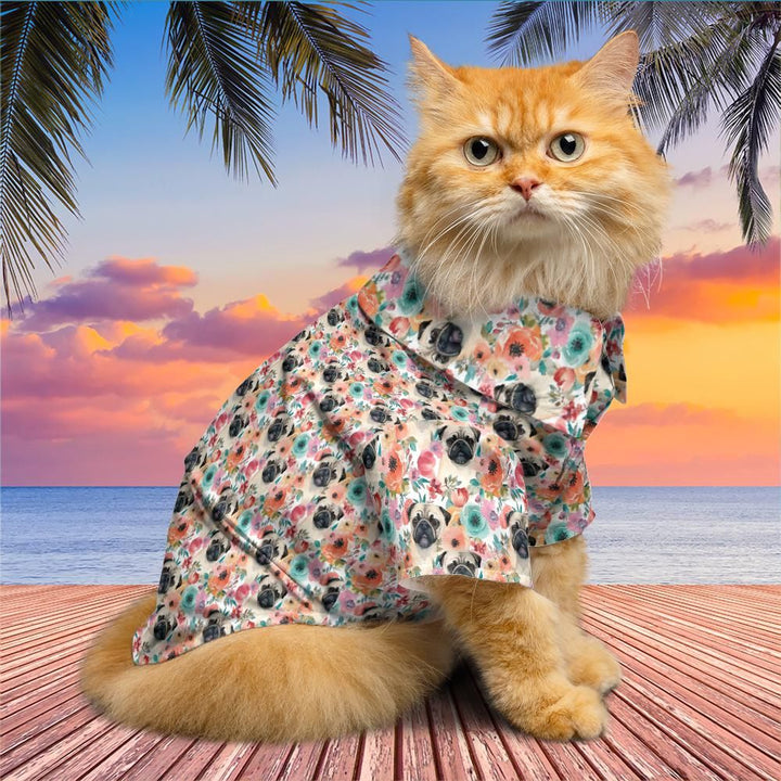 Peony Pug Head Aloha Tropical Hawaiian Shirt for Pets