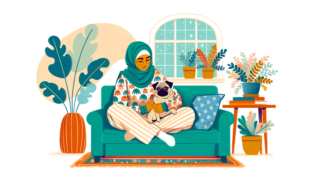 cozy couch scene with pug