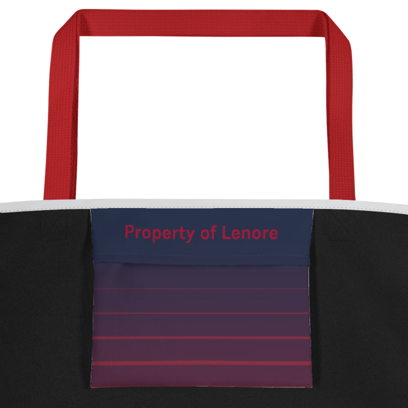 Personalized design allows you to write a phrase on the interior pocket. This pocket says Property of Lenore