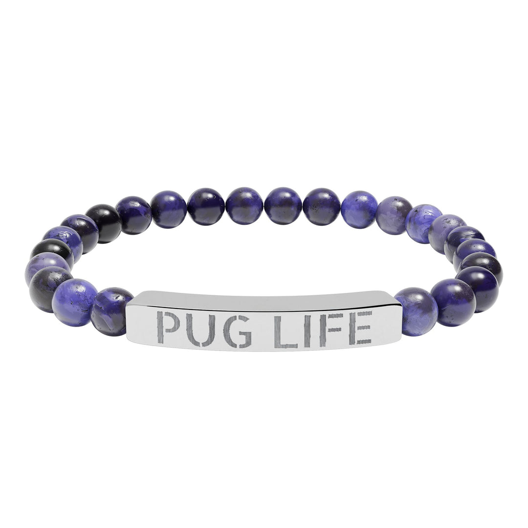 Pug Life Natural Stone Engraved Bracelet