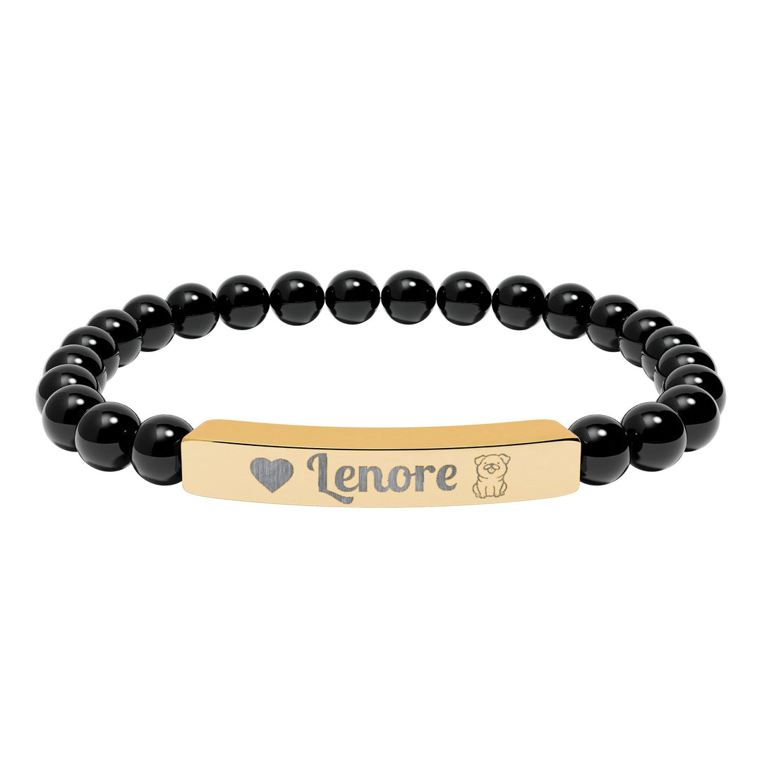 Personalized Natural Stone Bar Pug Bracelet