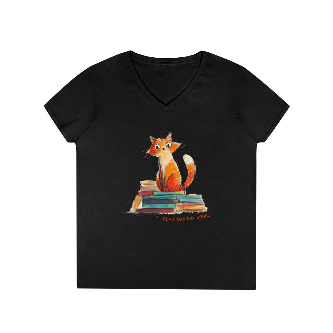 Orange Cat Lover's "Read Banned Books" Women's V-Neck T-Shirt