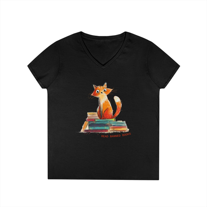 Orange Cat Lover's "Read Banned Books" Women's V-Neck T-Shirt