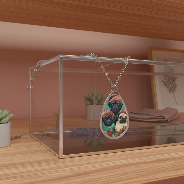 Christmas Pug Oval Necklace