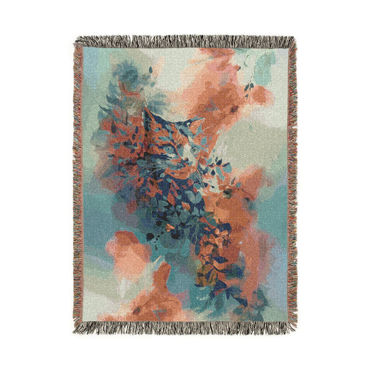 Orange Cat Abstract Floral Brushstroke Woven Blanket | Artistic Boho Throw