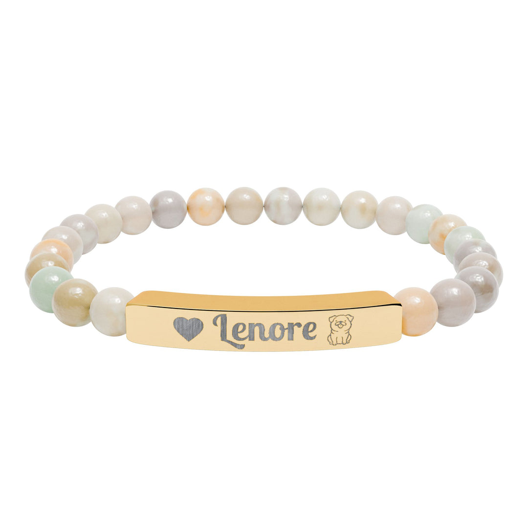 Personalized Natural Stone Bar Pug Bracelet