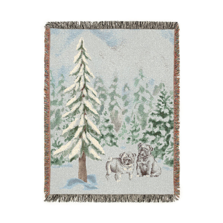 Black Pug Forest Woven Blankets