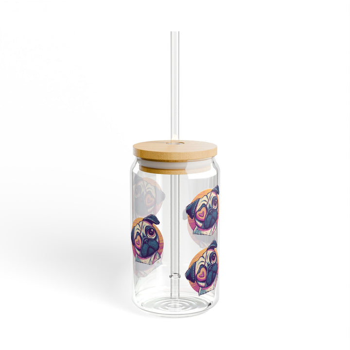 One Eyed Pug Love Sipper Glass with or without bamboo lid an straw
